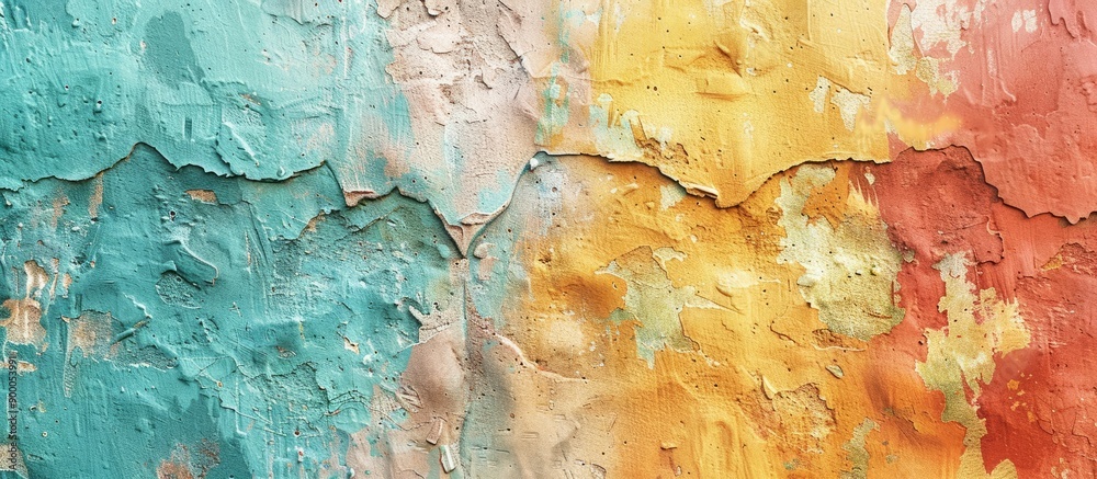 Poster a textured multicolored plastered wall creating an abstract backdrop with copy space image available