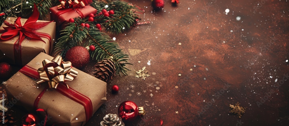 Poster retro style christmas background featuring a greeting card gift box and copy space image