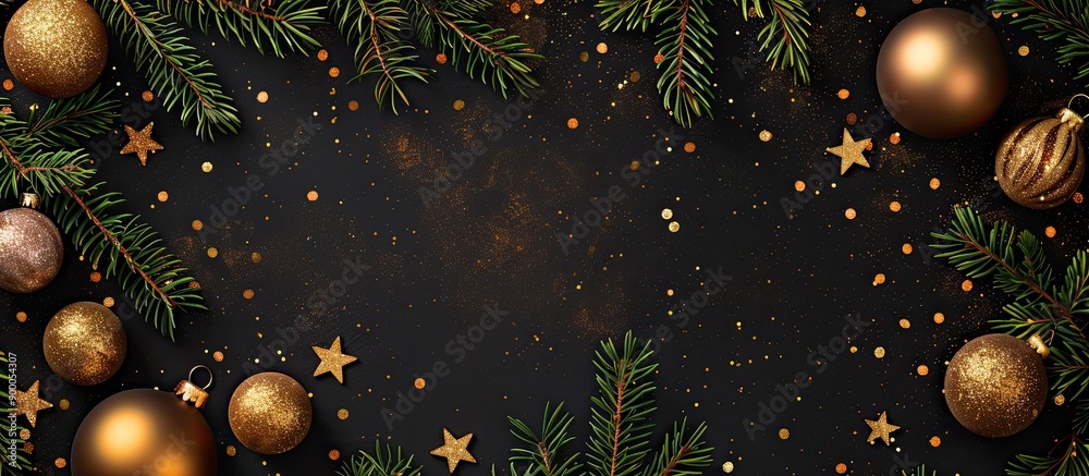 Poster a festive background for christmas and new year with a banner featuring fir tree branches golden chr