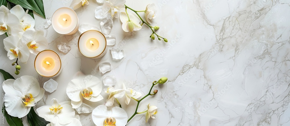 Aufkleber create a soothing spa ambiance for a massage with candles orchids and a white backdrop in this top d