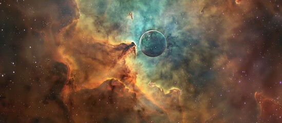 Planetary nebula's iridescent glow illuminates nearby cosmic clouds, creating a celestial work of art.
