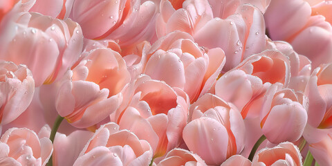 Fototapeta premium a romantic photography style seamless pattern of pink tulips. super fresh, and coverd with dewdrops, creating romantic atmosphere. 