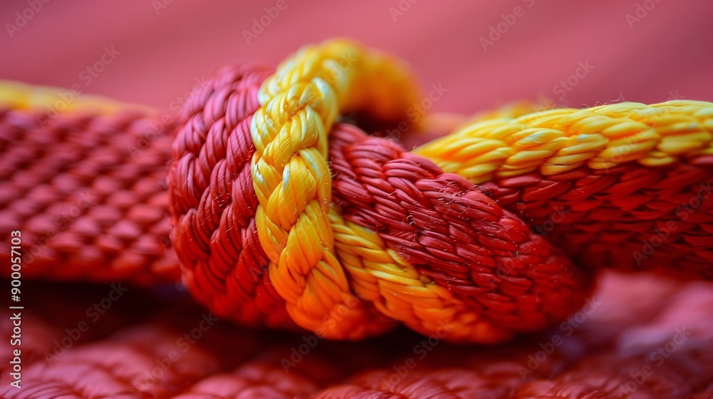Aufkleber Simple karate dojo with minimalist mat designs and belt patterns in vibrant red and yellow Stock Photo with copy space
