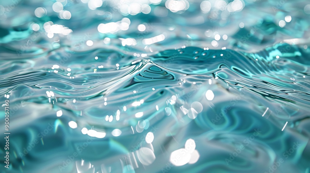 Aufkleber Abstract marathon swimming course with wave-like patterns and streamlined swimmer shapes in bright blue and green Stock Photo with copy space
