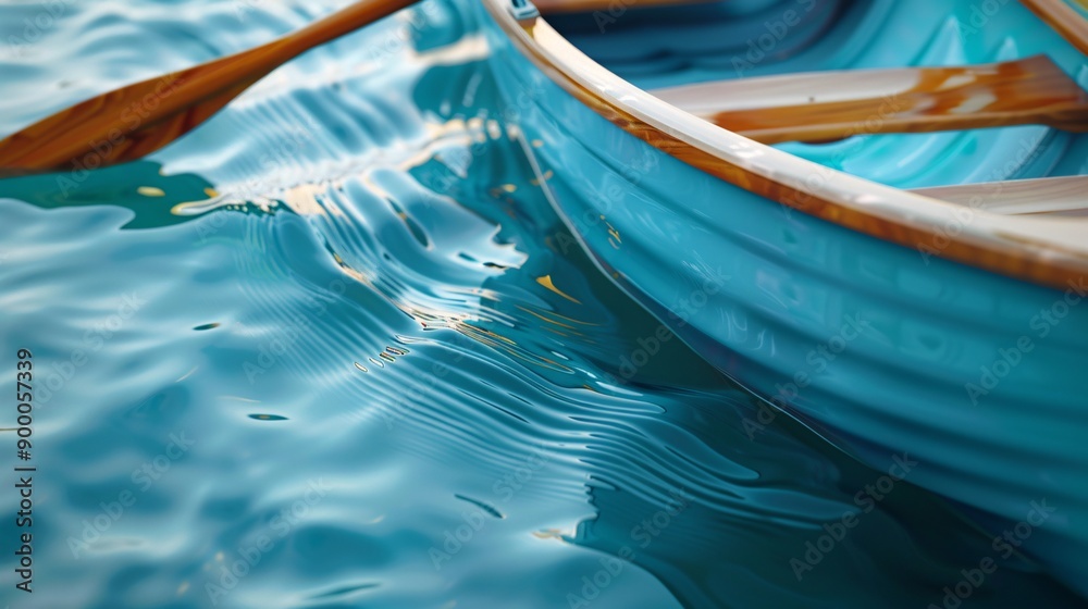 Poster Streamlined rowing boats and oars with wave patterns in vibrant blue and green Stock Photo with copy space