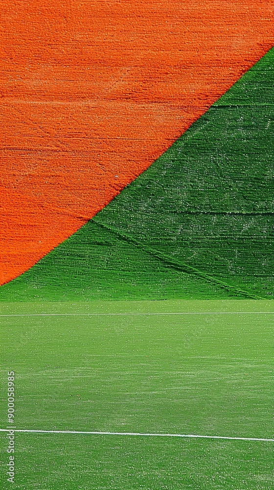Aufkleber geometric hockey field with straight lines and angular stick shapes in bright orange and green stock