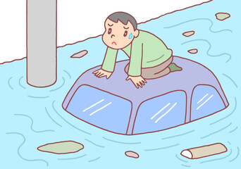 災害・事故のイラスト - 水害・洪水・冠水・水没・河川氾濫
