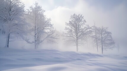 Fototapeta premium Intense Blizzard Scene with Heavy Snowfall and Strong Winds, Capturing the Dramatic and Powerful Forces of Winter Weather