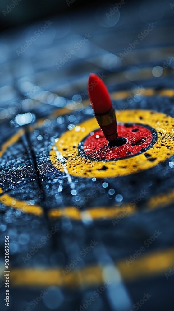 Poster simple shooting targets and guns with circular target patterns and straight range lines in bright re