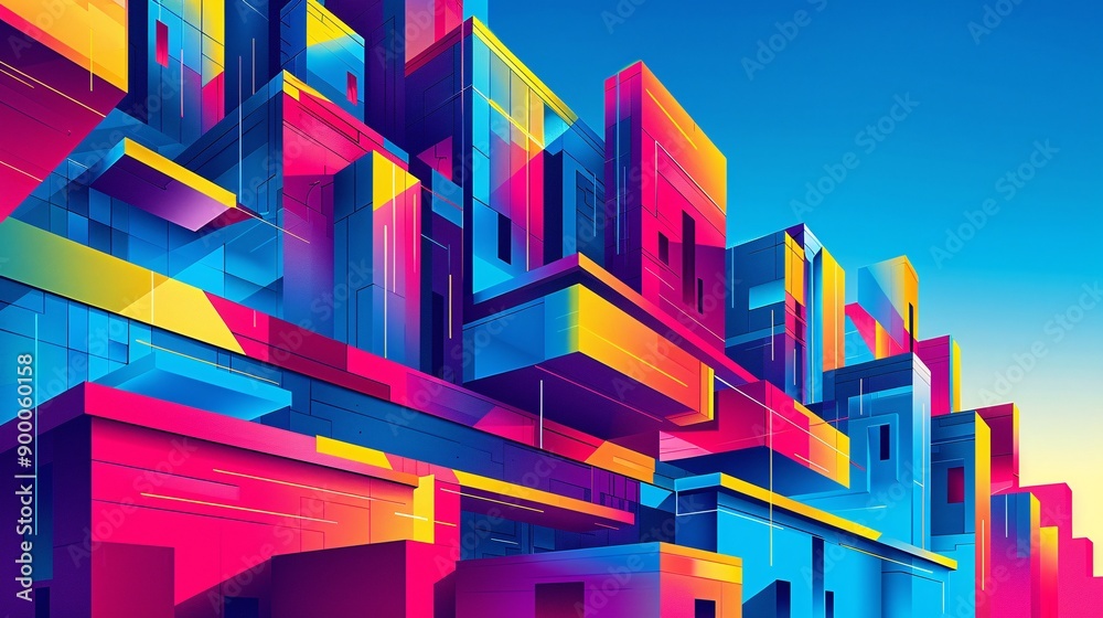 Aufkleber Clean geometric depiction of high diving platforms with splash patterns and vertical lines in vibrant blue and green tones Stock Photo with copy space