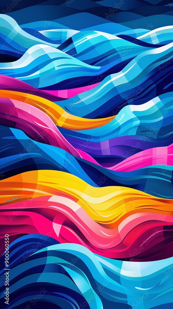 Aufkleber Geometric illustration of synchronized swimming pools with artistic water patterns in fluid wave-like shapes using bright blue and green tones Stock Photo with copy space