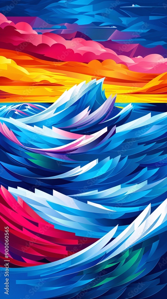 Aufkleber Geometric illustration of synchronized swimming pools with artistic water patterns in fluid wave-like shapes using bright blue and green tones Stock Photo with copy space