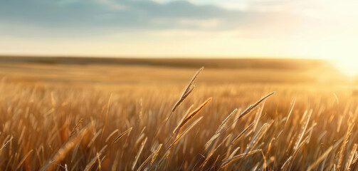 Obraz premium Endless prairies with sunlight filtering through tall grasses, producing an ultramodern, supernatural scene, banner, with copy space