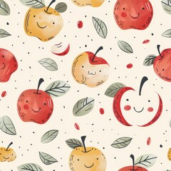 Fototapeta premium Vector style illustration of cute apples pattern, sweet and lively, seamless design