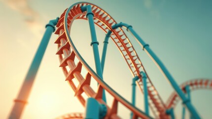 Summer excitement at an amusement park showcases roller coasters with sunlight filtering through vibrant rides