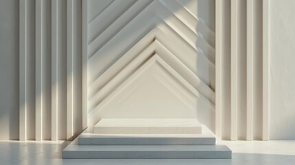 The art deco house style podium stands out with geometric patterns and bold lines, sunlight filtering through the sleek and stylish motifs, banner, with copy space