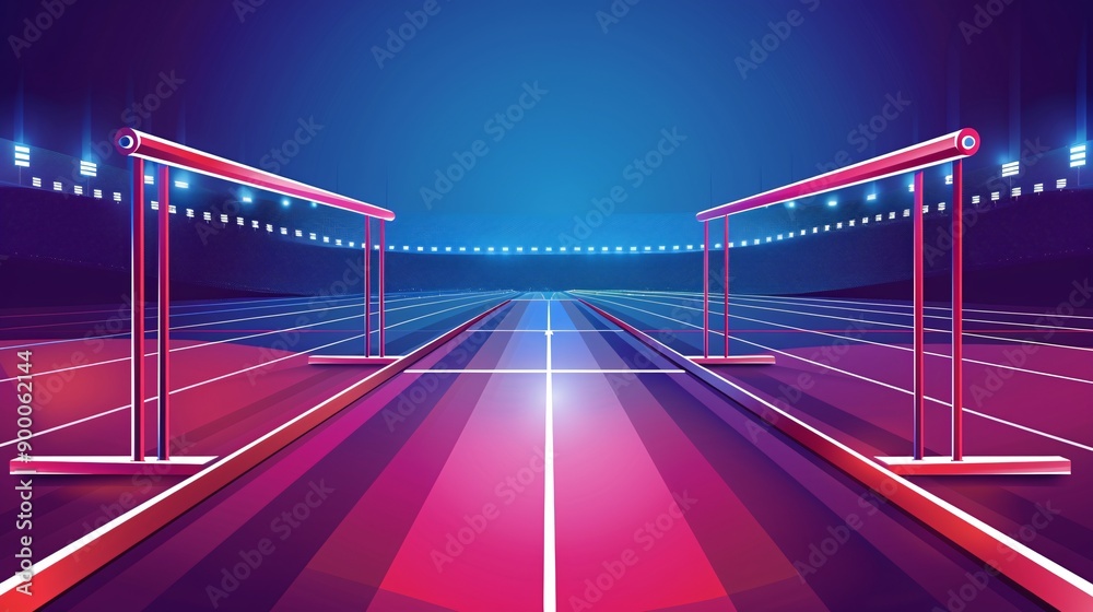 Aufkleber geometric illustration of a track and field with streamlined equipment like hurdles and javelins, us