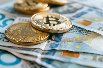 Bitcoin Symbol on Gold Coins: A Close-Up Photo