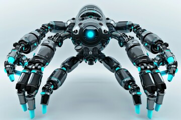Fototapeta premium High tech robotic spider with glowing blue accents symbolizing innovation and futuristic design in robotics