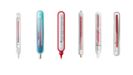 A row of thermometers with different colors and sizes