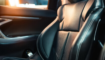 Closeup of a Black Leather Car Seat