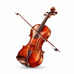 Fototapeta premium Classic Brown Violin and Bow Realistic Illustration Isolated on White Background