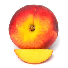 Peach whole and slices isolated on white background