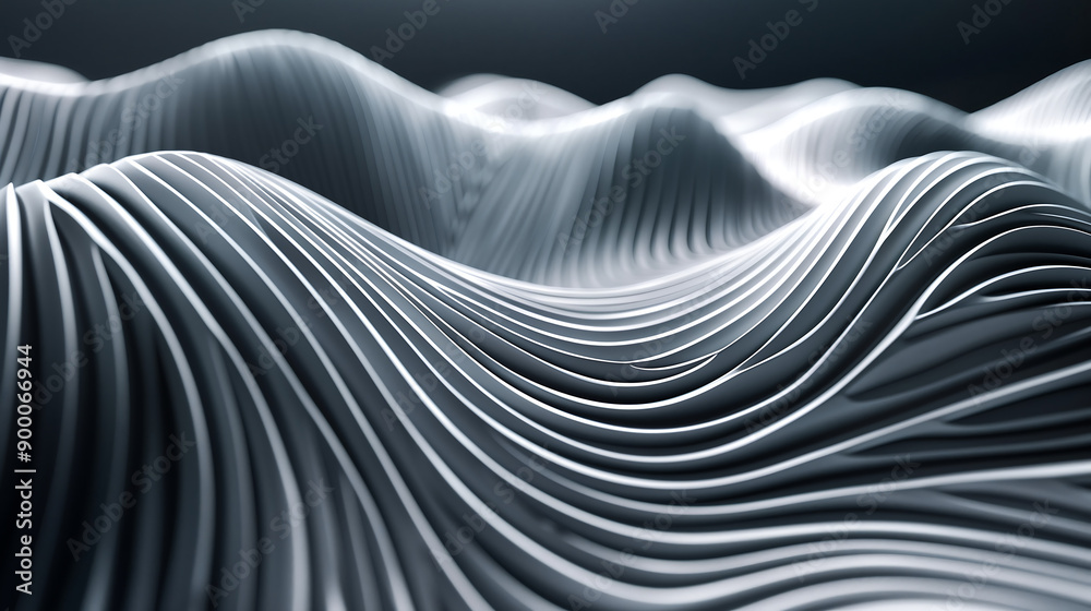 Poster Abstract white and black lines creating a futuristic look, digital data flow or high speed communication in minimalist style.