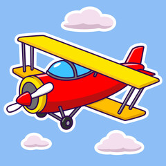 airplane flying over the clouds cartoon sticker © Zuhud