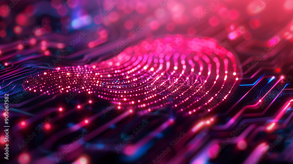 Aufkleber Biometrics identity verification symbolized by a singular stylized fingerprint against a seamless digital background ar 169