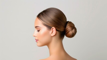 Beautiful Woman with Sleek Low Bun Hairstyle