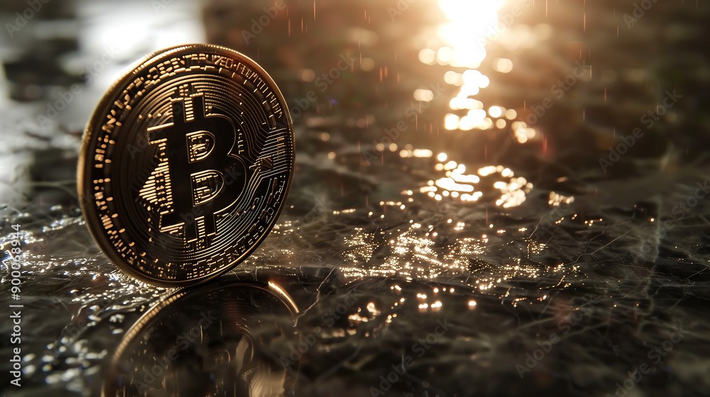 Poster cryptocurrency concept a simplified digital coin symbol against a backdrop of financial growth and d