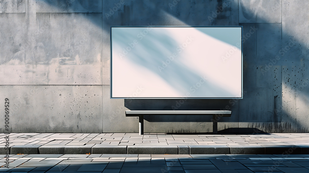Poster empty white signboard in front of a modern art gallery