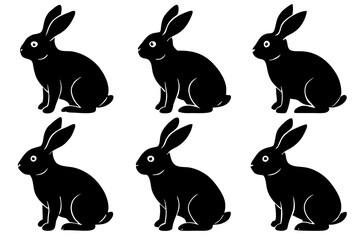 Silhouette of rabbit isolated on white backbround, set of rabbit silhouette, icon, rabbit bunny icon vector bundle