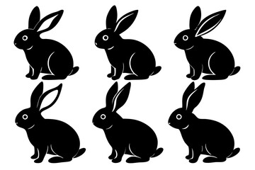 Silhouette of rabbit isolated on white backbround, set of rabbit silhouette, icon, rabbit bunny icon vector bundle