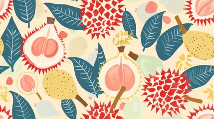 Naklejka premium Pastel tight durian design seamless pattern