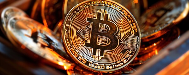 Bitcoin coins in a treasure chest, Bitcoin treasure, valuable asset