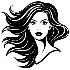 Silhouette of beautiful girl in profile with long hair

