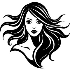 Silhouette of beautiful girl in profile with long hair

