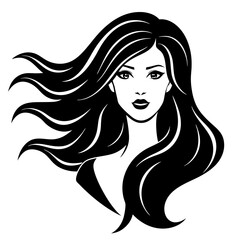 Silhouette of beautiful girl in profile with long hair

