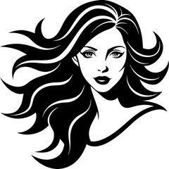 Silhouette of beautiful girl in profile with long hair

