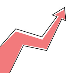 red business arrow graph going up profit growth economic boom, outline cartoon style, soft colors