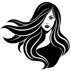 Silhouette of beautiful girl in profile with long hair

