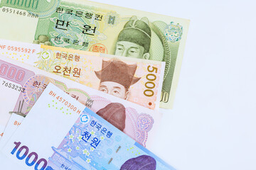 Banknotes South Korean won of various cash denominations are issued by Korea National Bank