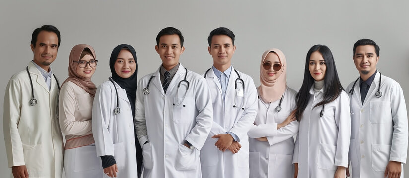  male female docter in a group photo in a. ai generated