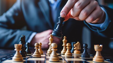 Close up of a man's hand moving a chess piece.