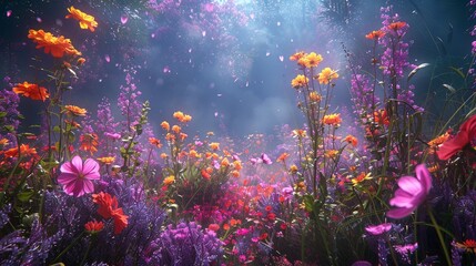 Obraz premium A beautiful garden full of a wide variety of flowers. 