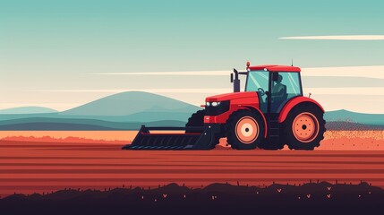 Fototapeta premium Farmer plowing a field with a tractor, fertile land, modern agriculture