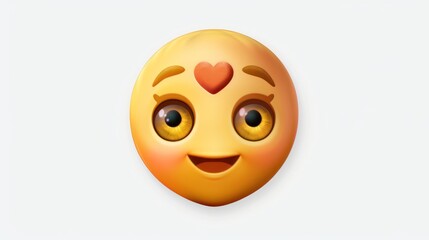 Fototapeta premium A loving girl face emoji with heart-shaped eyes and a warm smile, set against a clean white backdrop, expressing love or admiration