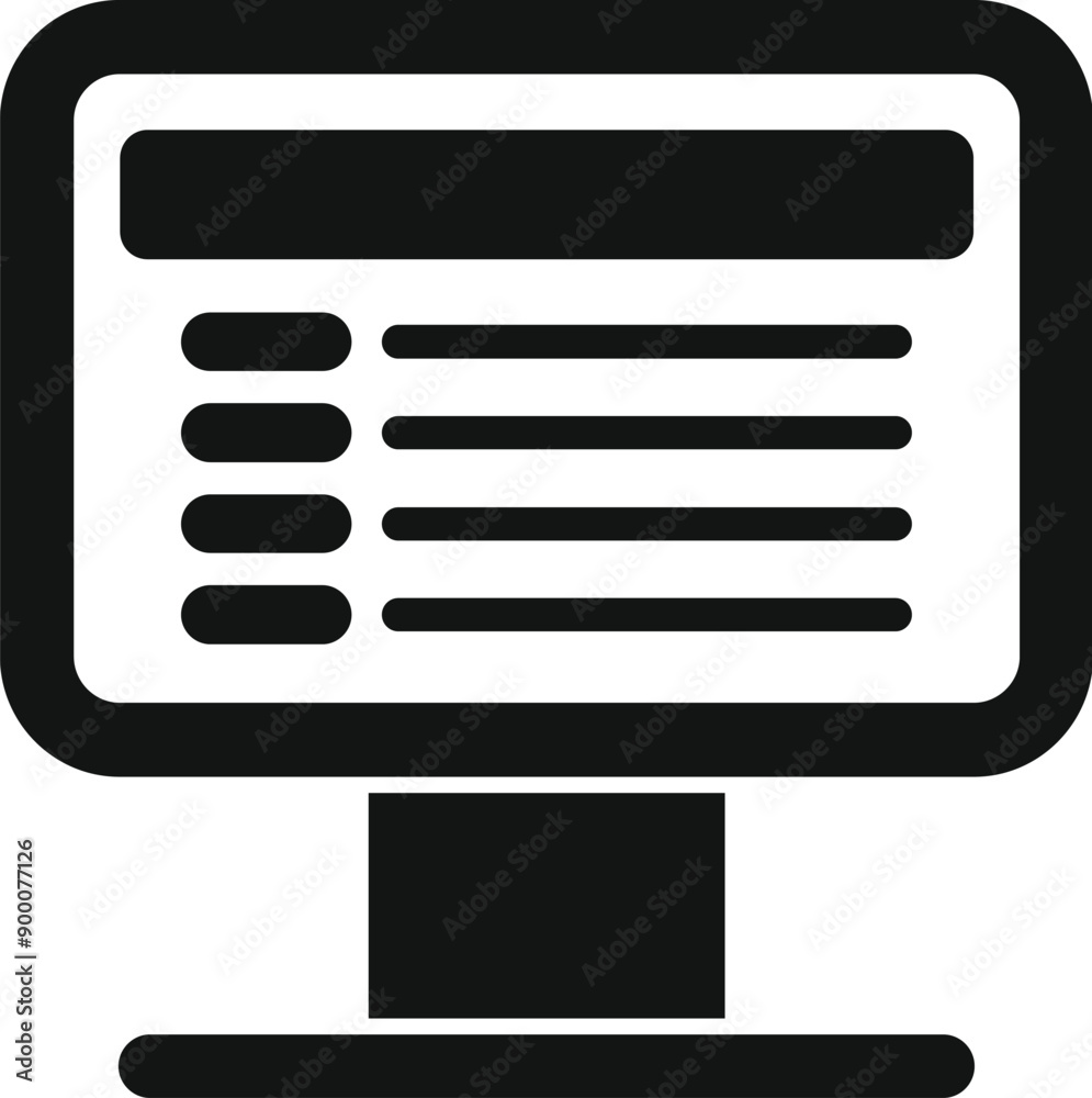 Poster black and white icon of a computer monitor displaying information, potentially representing data ana